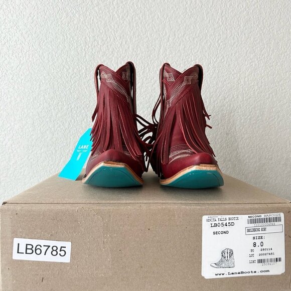 Lane SENITA FALLS Womens Cowboy Bootie 8 Red Fringe Western Short Cowgirl Boots - Picture 10 of 11